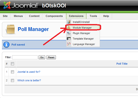 Module Manager in Joomla