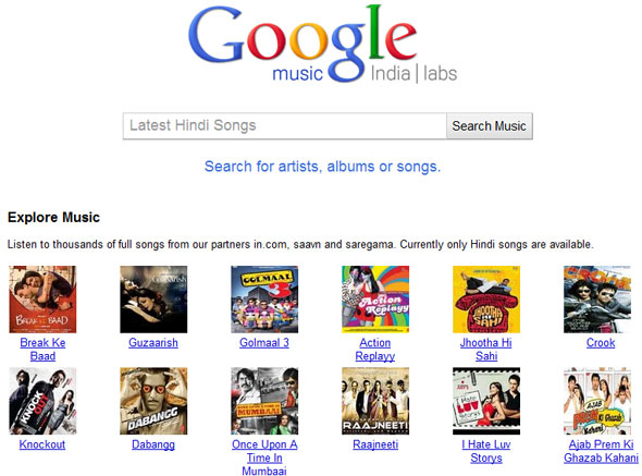 Google Music search for India