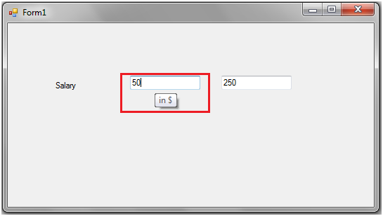 Visula Studion C# .NET Windows Form displaying tool tip 