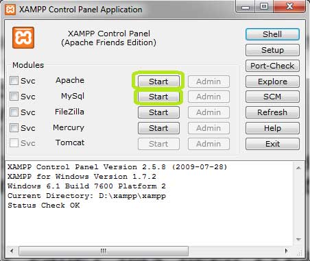 XAMPP Control Panel Dialog Box