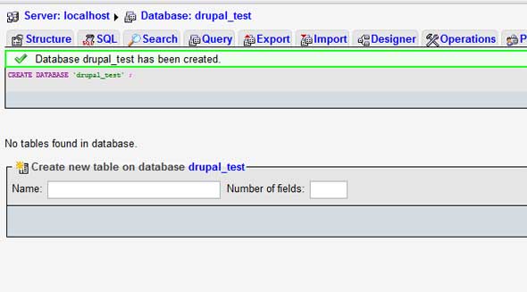 phpMyAdmin database created successfully