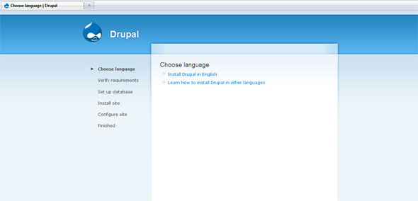 Drupal installation webpage