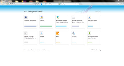 Internet Explorer 9 - New Tab Page