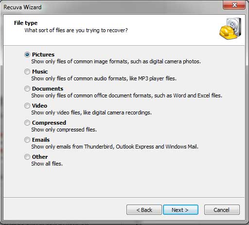Recuva Wizard - File Type