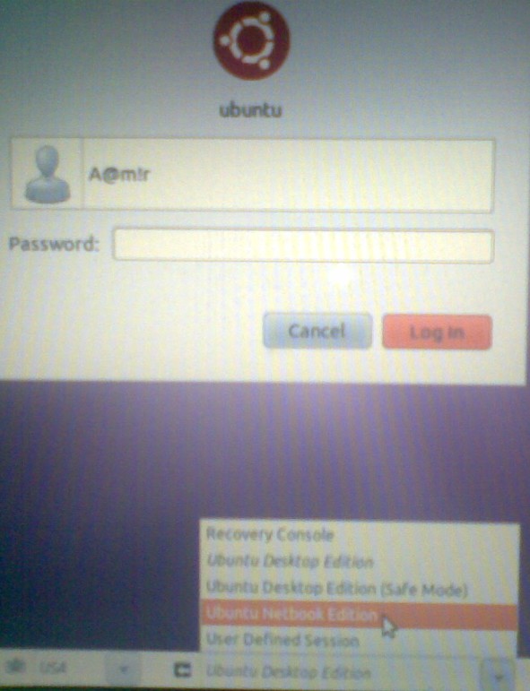 ubuntu netbook edition GDM selection in Ubuntu desktop